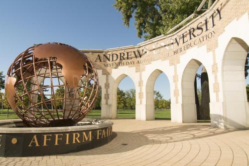 Entrance globe, on the campus of Andrews University, Berrien Springs, Michigan